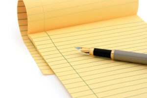 Legal pad and fountain pen on white (clipping path included)