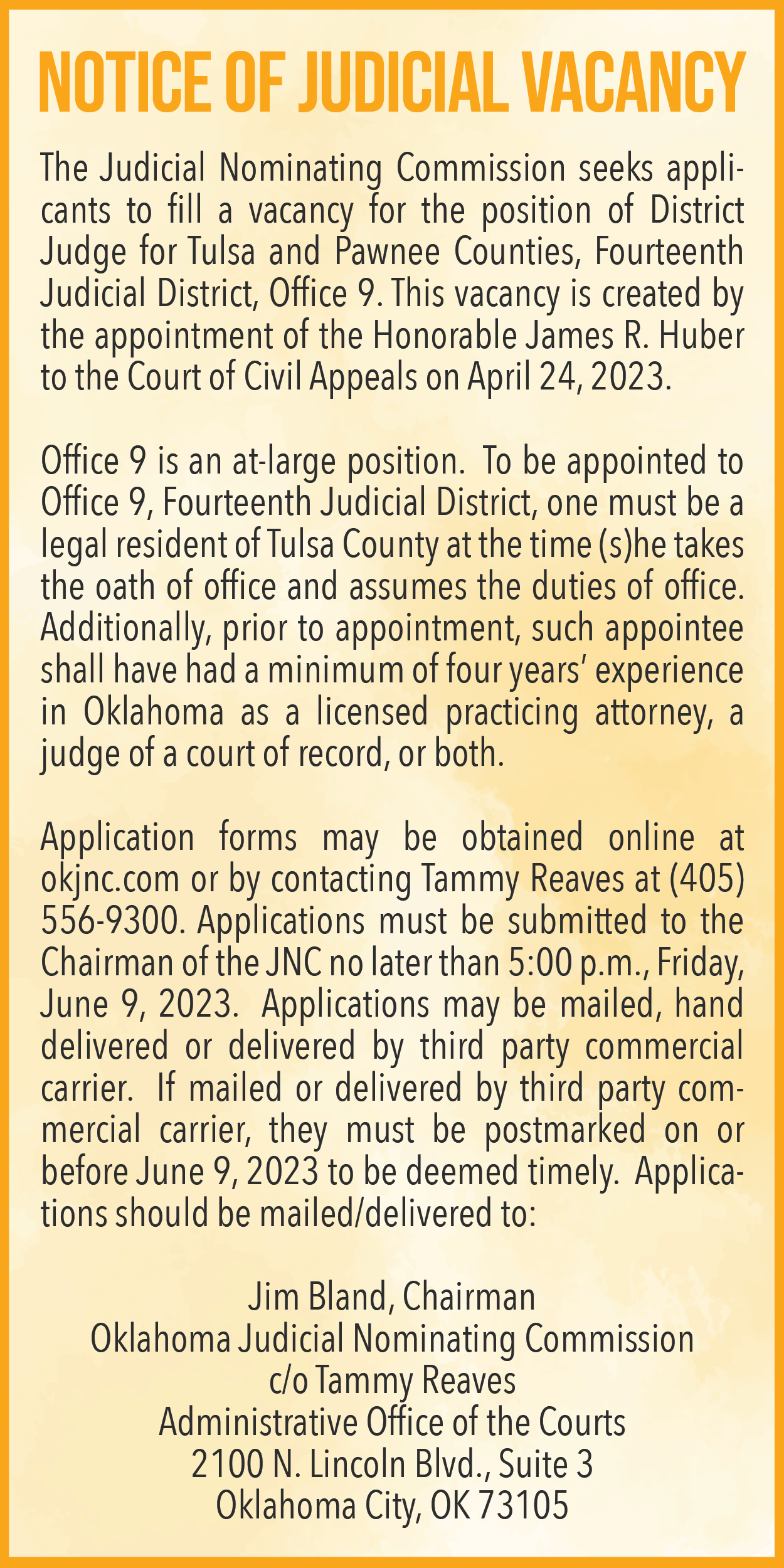 May 2023 Notice Of Judicial Vacancy