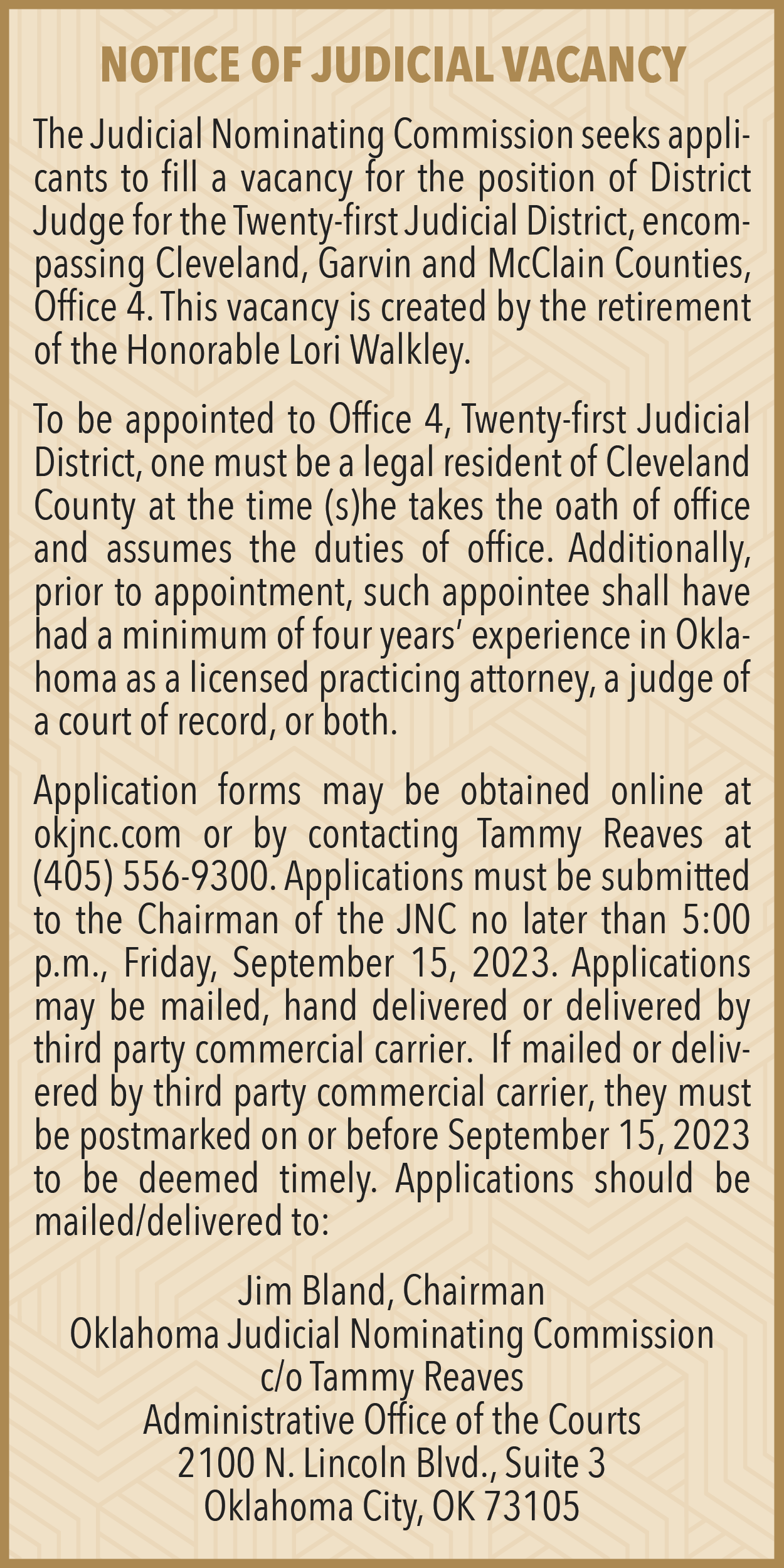 2023 Aug Notice Of Judicial Vacancy