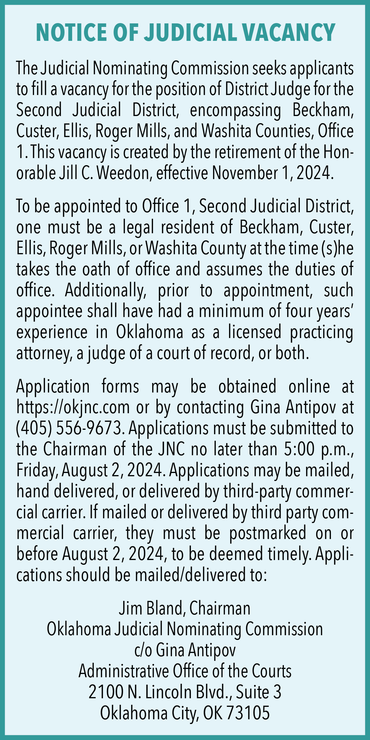 2024 June Notice Of Judicial Vacancy – Second Judicial District 1