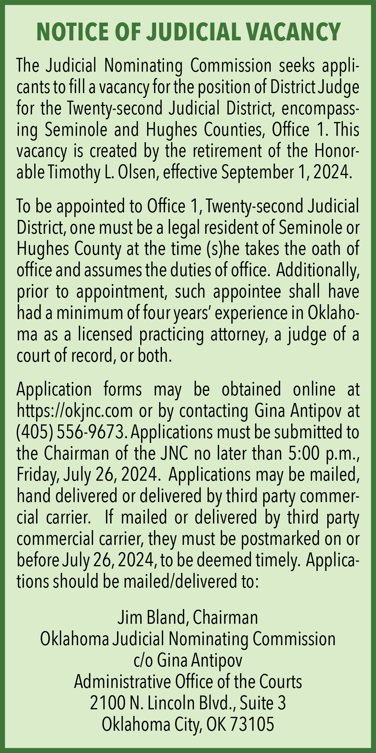 2024 June Notice Of Judicial Vacancy