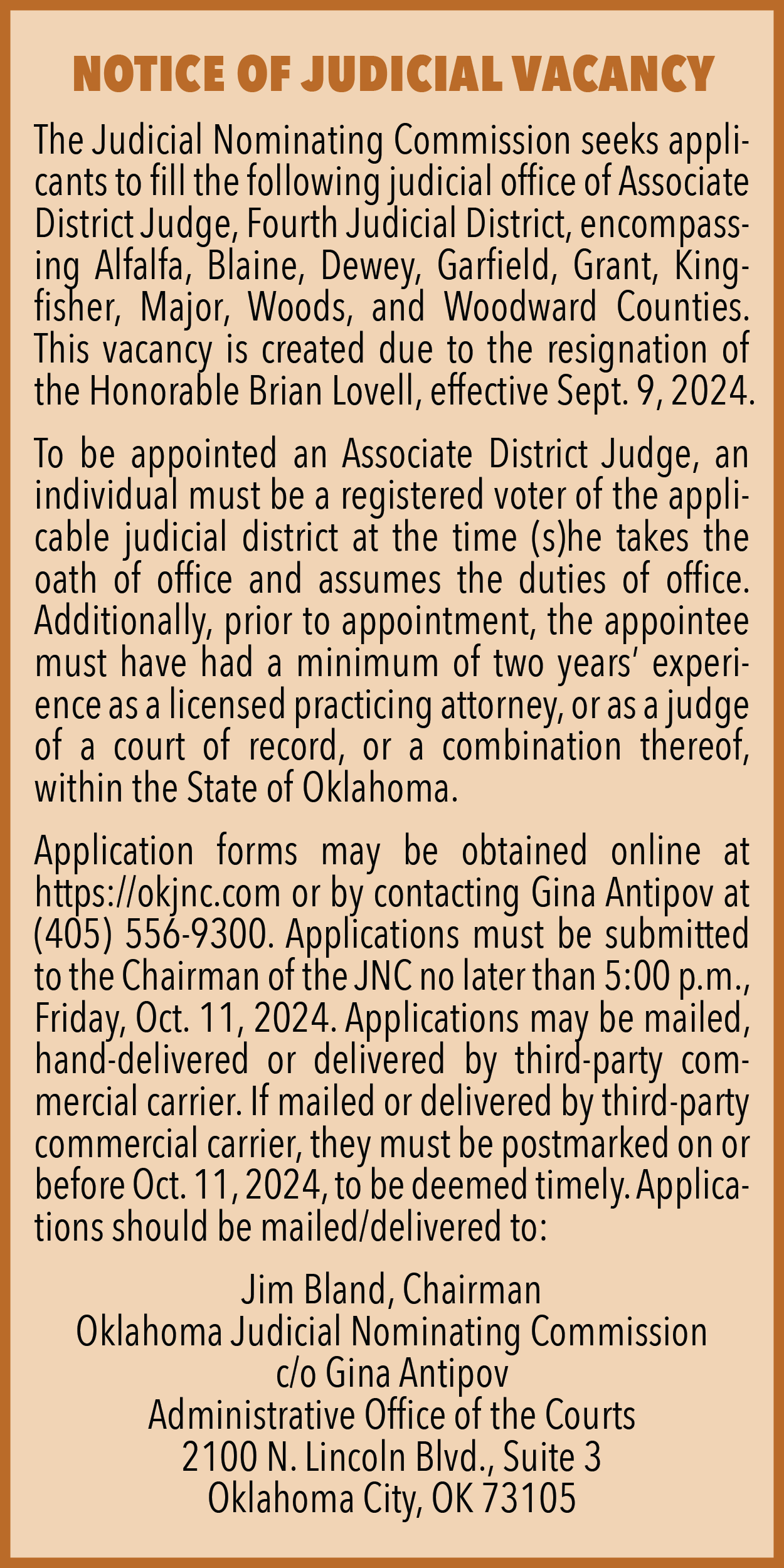 2024 Sept. Notice Of Judicial Vacancy