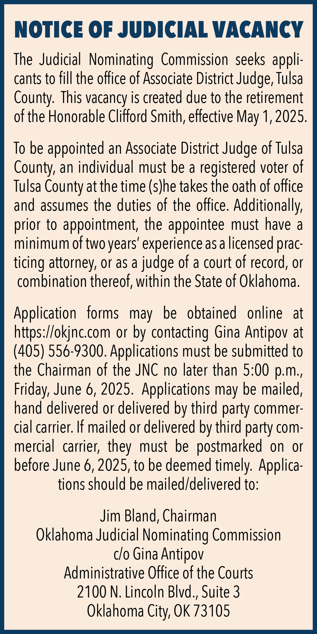 2025 May Notice Of Judicial Vacancy