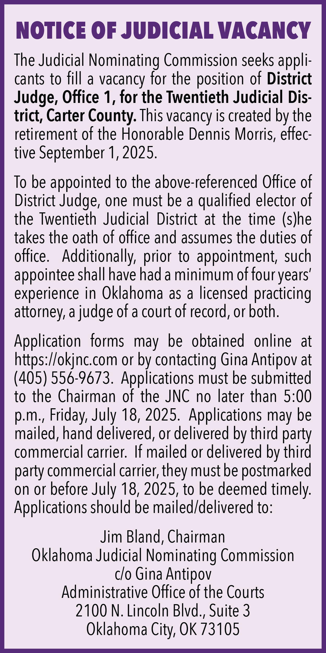 2025 June Notice Of Judicial Vacancy