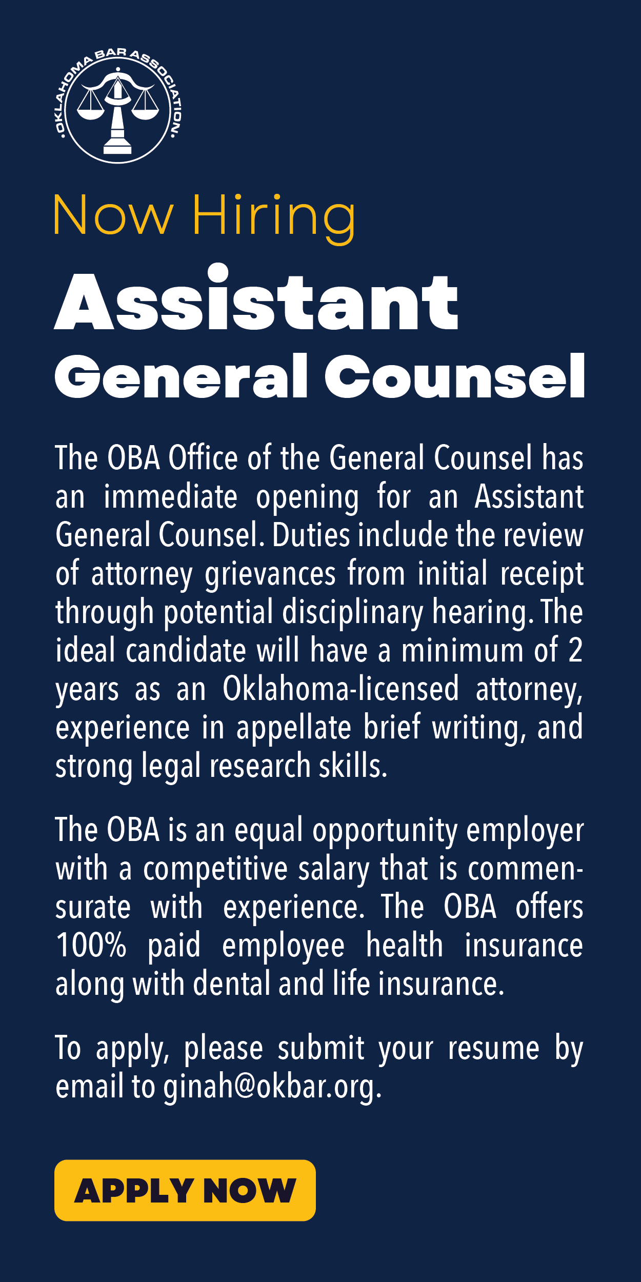 Assistant General Counsel Half Page